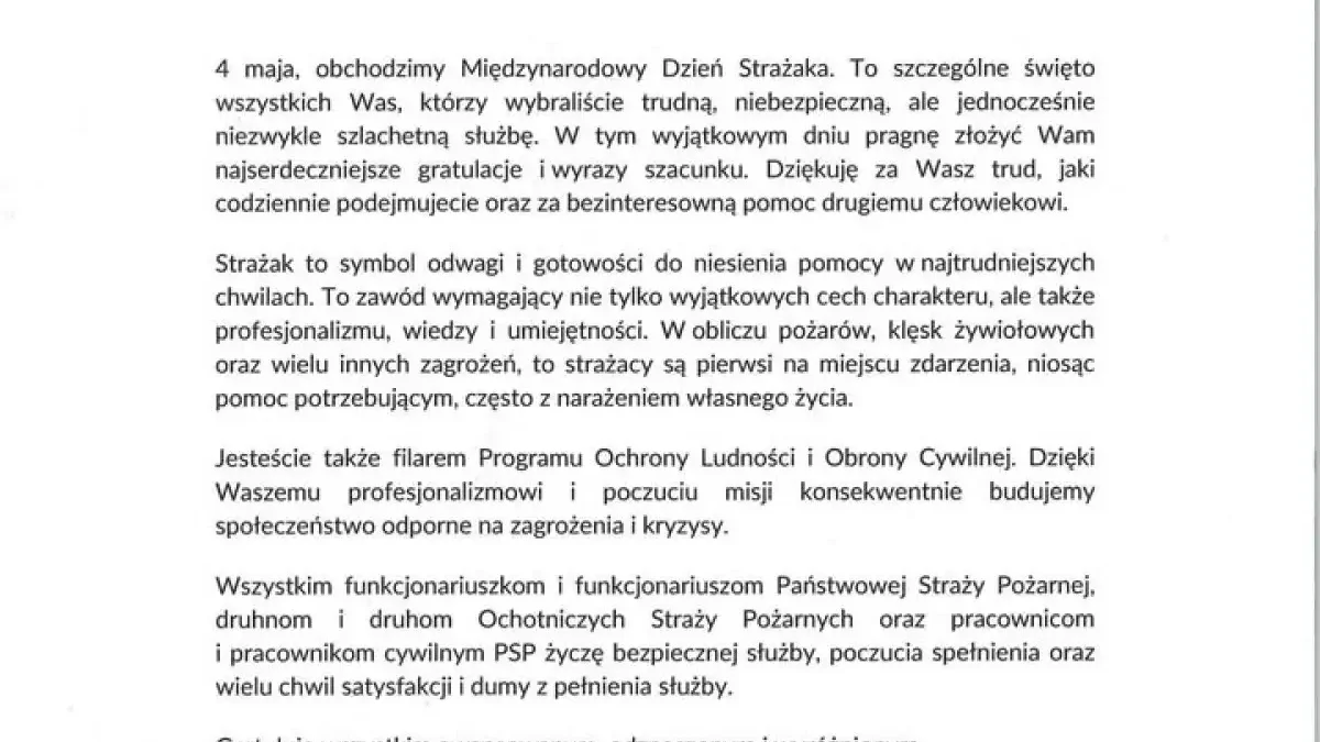 Minister Kierwiński i Komendant Główny PSP składają życzenia strażakom z okazji Dnia Strażaka