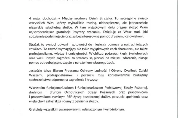 Minister Kierwiński i Komendant Główny PSP składają życzenia strażakom z okazji Dnia Strażaka