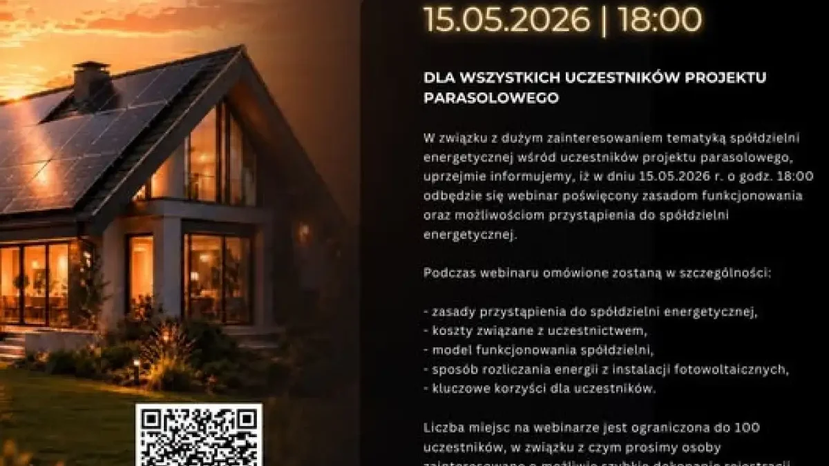 Webinar o spółdzielni energetycznej dla uczestników projektu parasolowego – 15 maja 2026