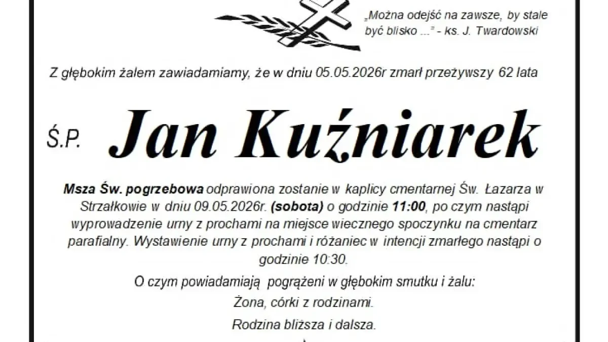 Pożegnanie Jana Kuźniarka – mieszkańca Słupcy