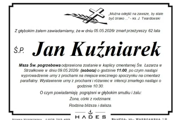 Pożegnanie Jana Kuźniarka – mieszkańca Słupcy