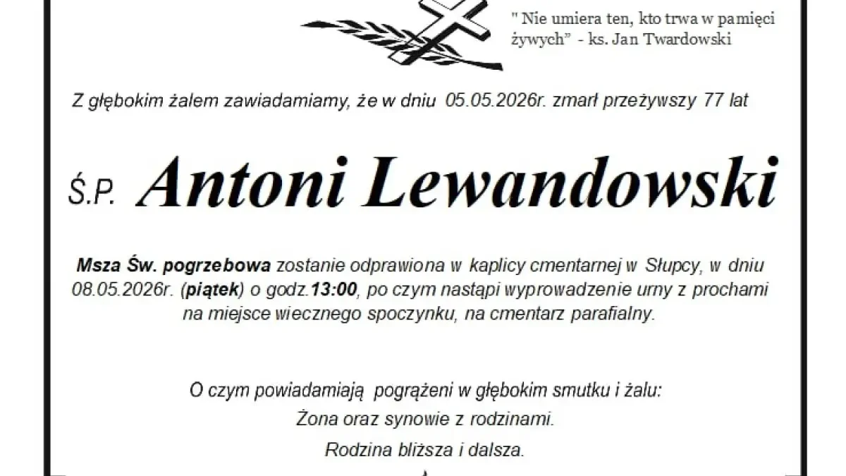 Pożegnanie Antoniego Lewandowskiego – mieszkańca Słupcy
